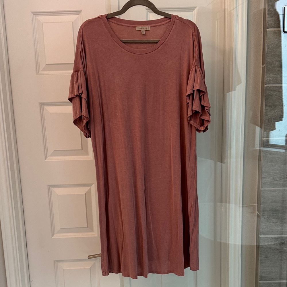 Ruffled Sleeve Pink Dress